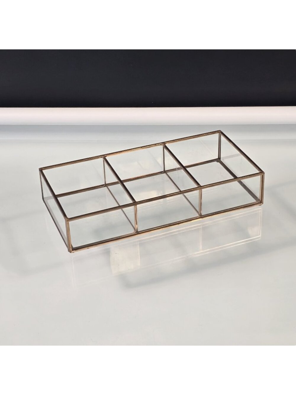 3 Section Organizer Brass & Glass Cosmetic Makeup Lipstick Jewelry Holder